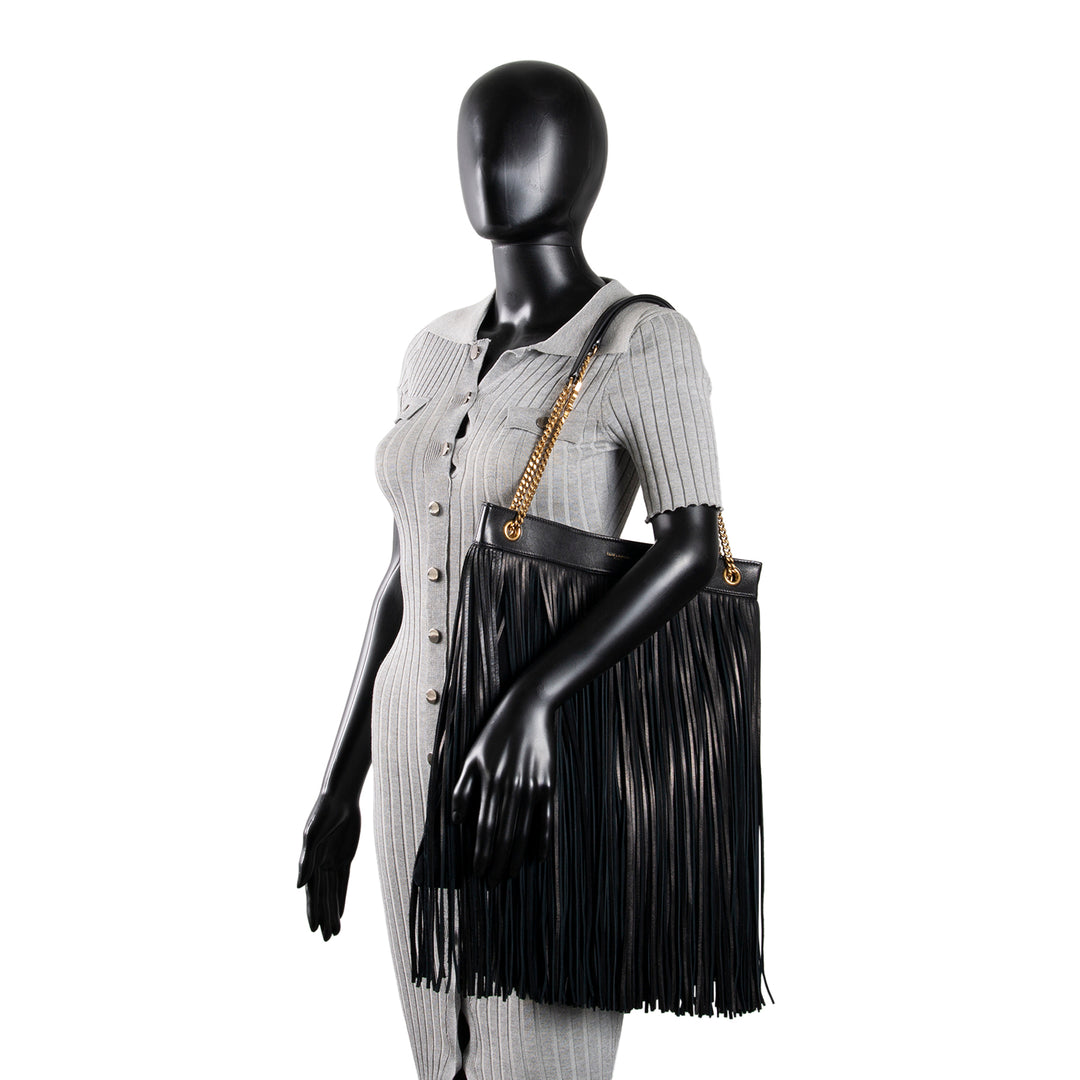 SAINT LAURENT Suede Grace Fringe Hobo - Black