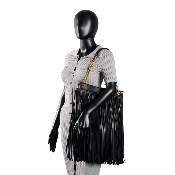 SAINT LAURENT Suede Grace Fringe Hobo - Black