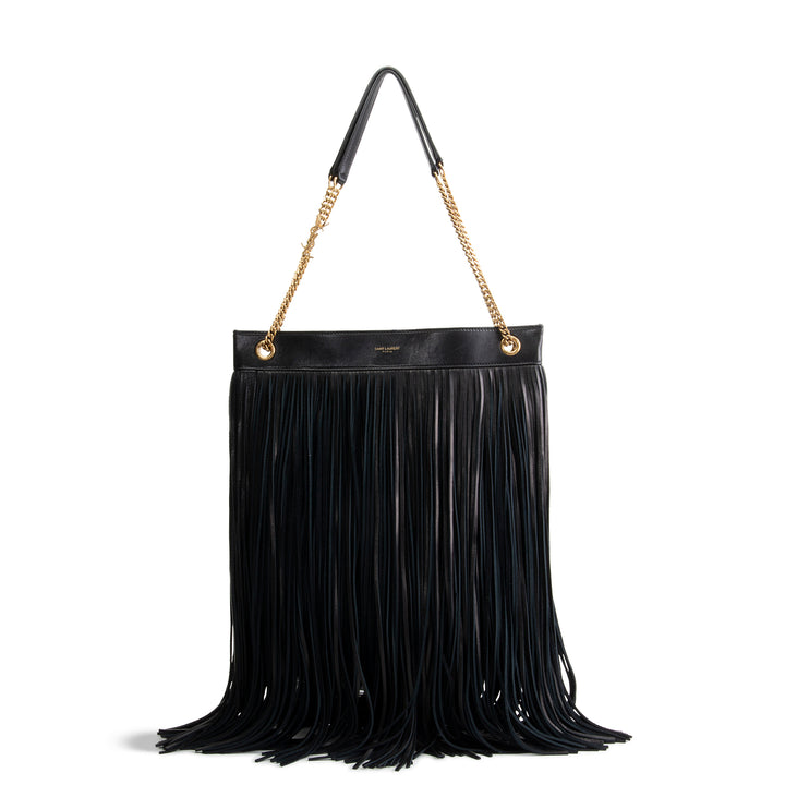 SAINT LAURENT Suede Grace Fringe Hobo - Black