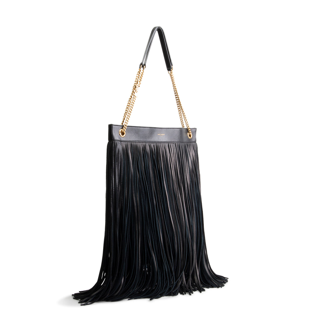 SAINT LAURENT Suede Grace Fringe Hobo - Black