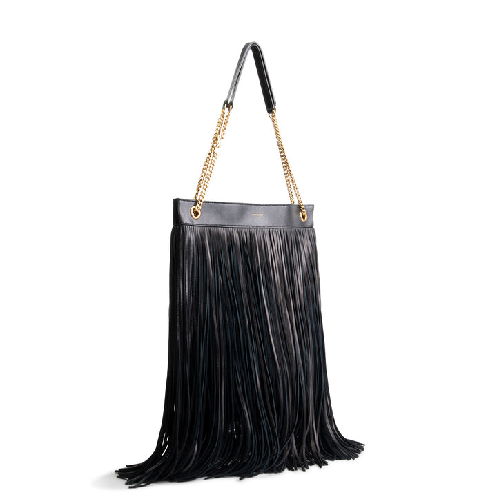 SAINT LAURENT Suede Grace Fringe Hobo - Black