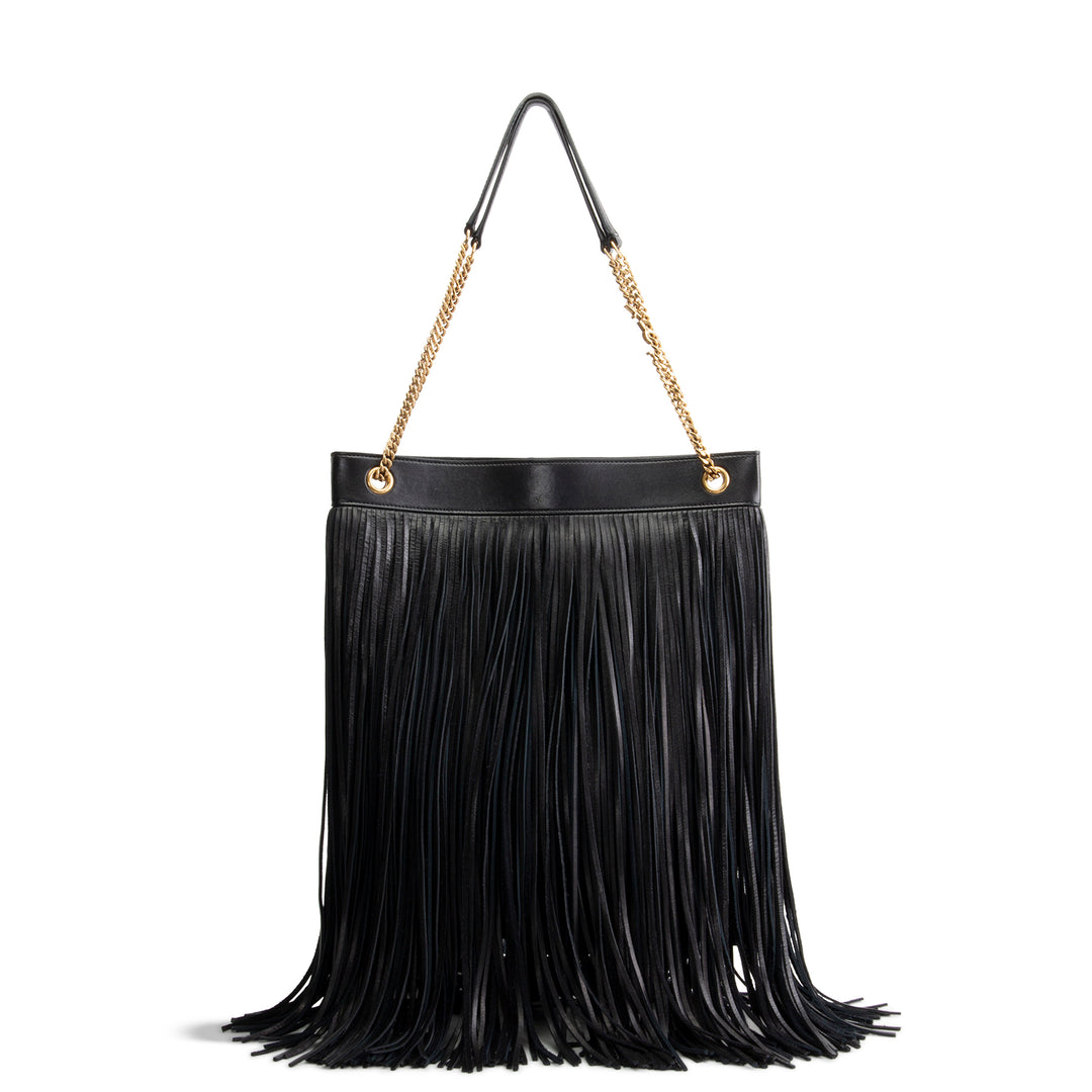 SAINT LAURENT Suede Grace Fringe Hobo - Black
