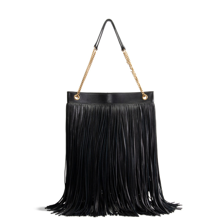 SAINT LAURENT Suede Grace Fringe Hobo - Black