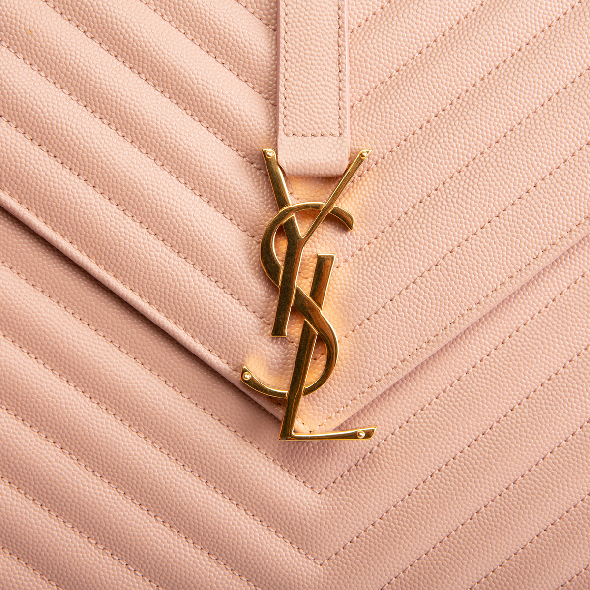 SAINT LAURENT Large Matelasse Monogram Envelope Bag - Peach/Pink
