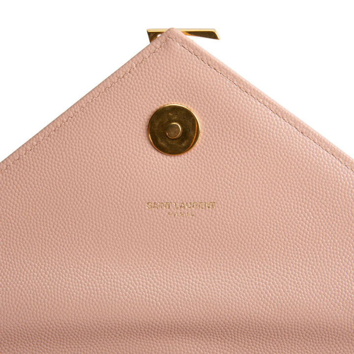 SAINT LAURENT Large Matelasse Monogram Envelope Bag - Peach/Pink
