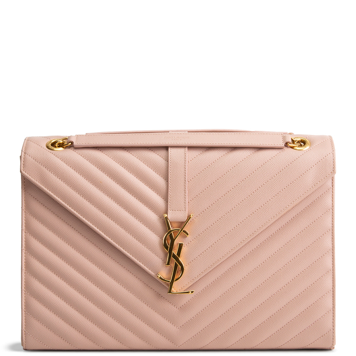 SAINT LAURENT Large Matelasse Monogram Envelope Bag - Peach/Pink
