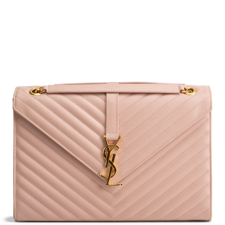 SAINT LAURENT Large Matelasse Monogram Envelope Bag - Peach/Pink