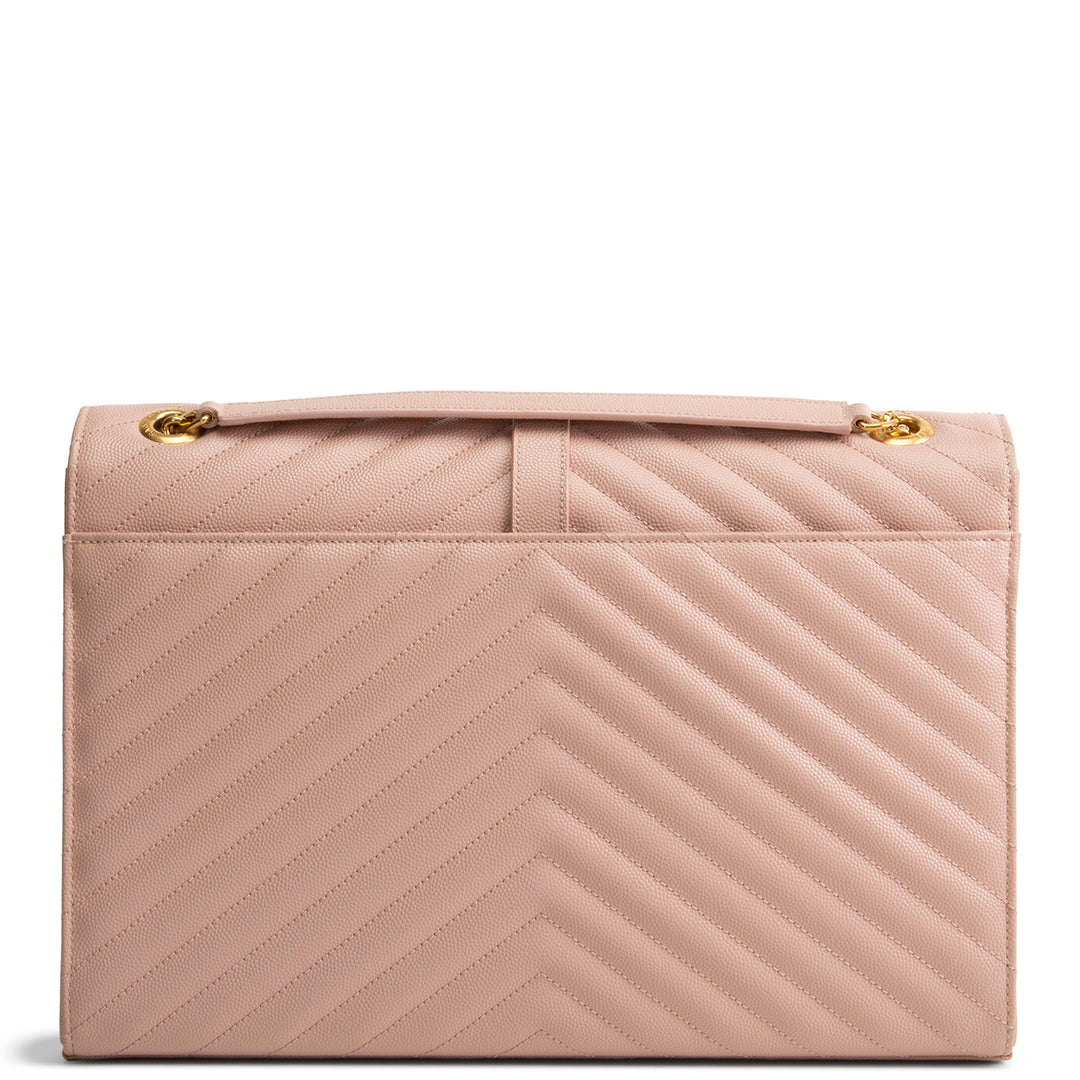 SAINT LAURENT Large Matelasse Monogram Envelope Bag - Peach/Pink