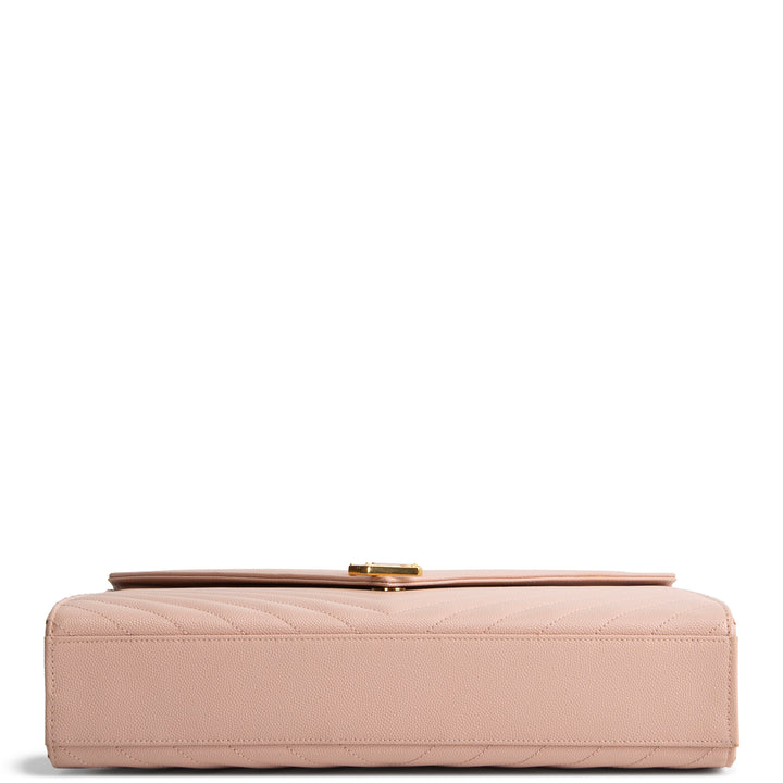 SAINT LAURENT Large Matelasse Monogram Envelope Bag - Peach/Pink