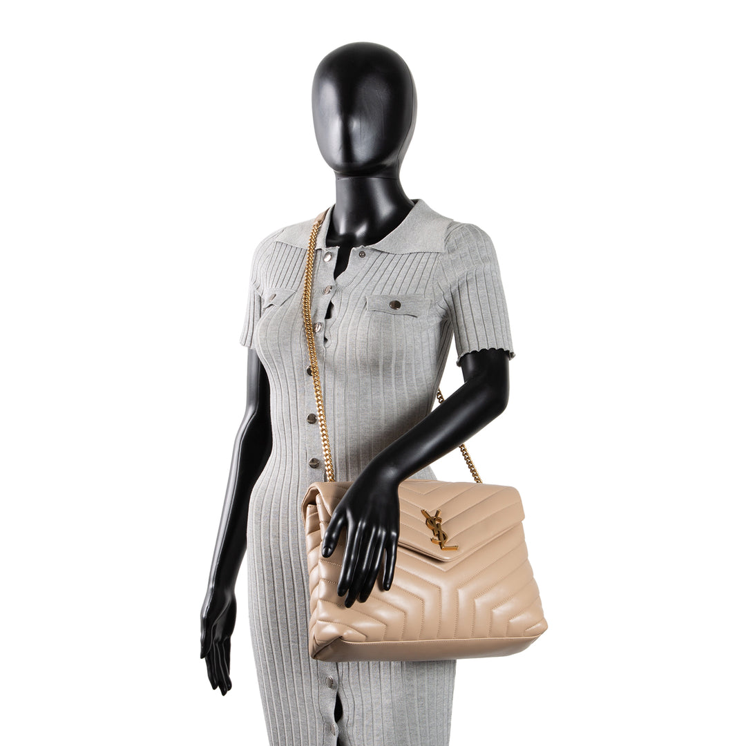 SAINT LAURENT Medium Loulou Shoulder Bag - Dark Beige