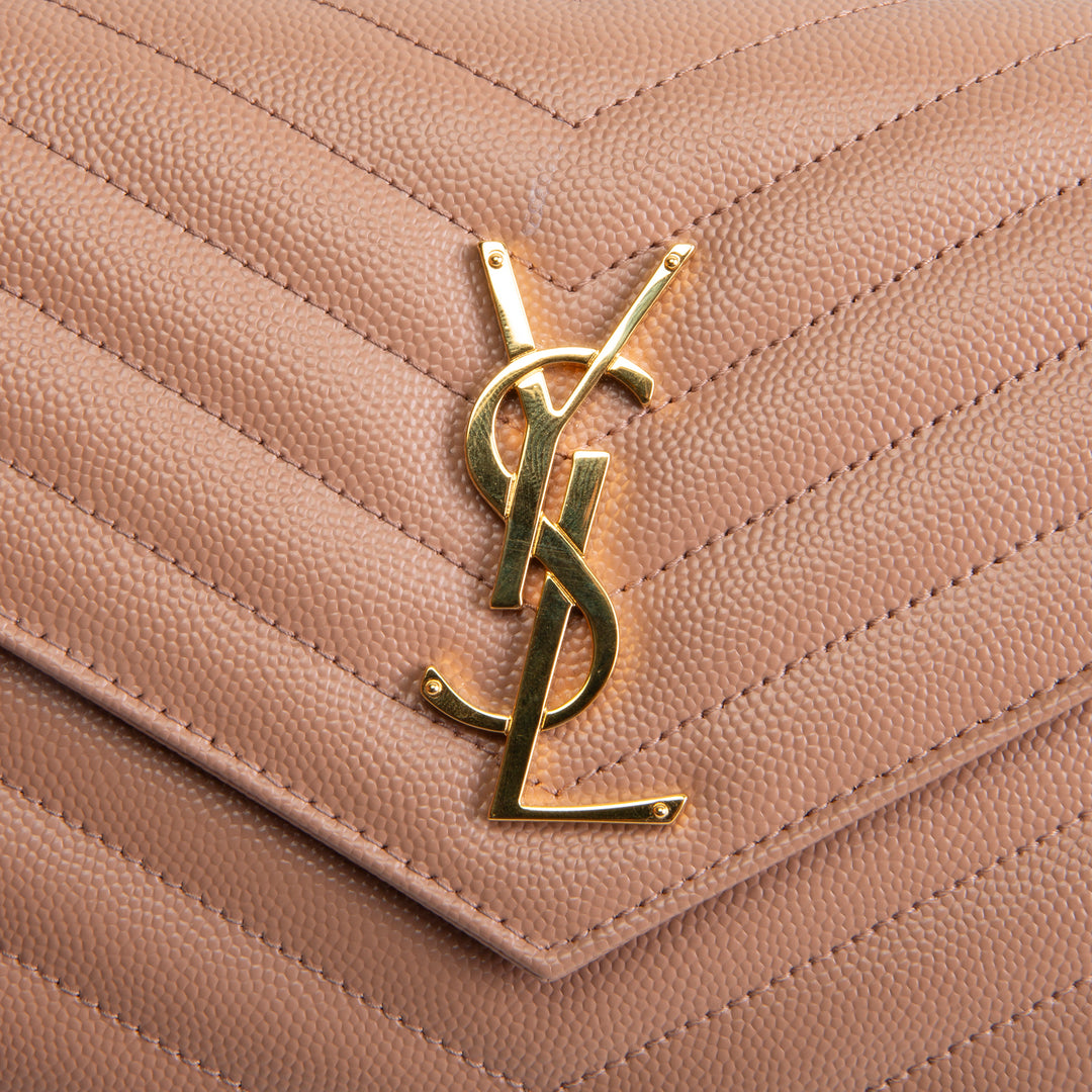 SAINT LAURENT Cassandre Envelope Wallet On Chain - Nude Peach