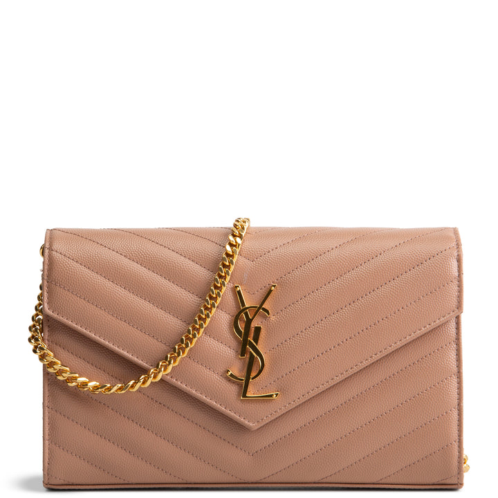 SAINT LAURENT Cassandre Envelope Wallet On Chain - Nude Peach