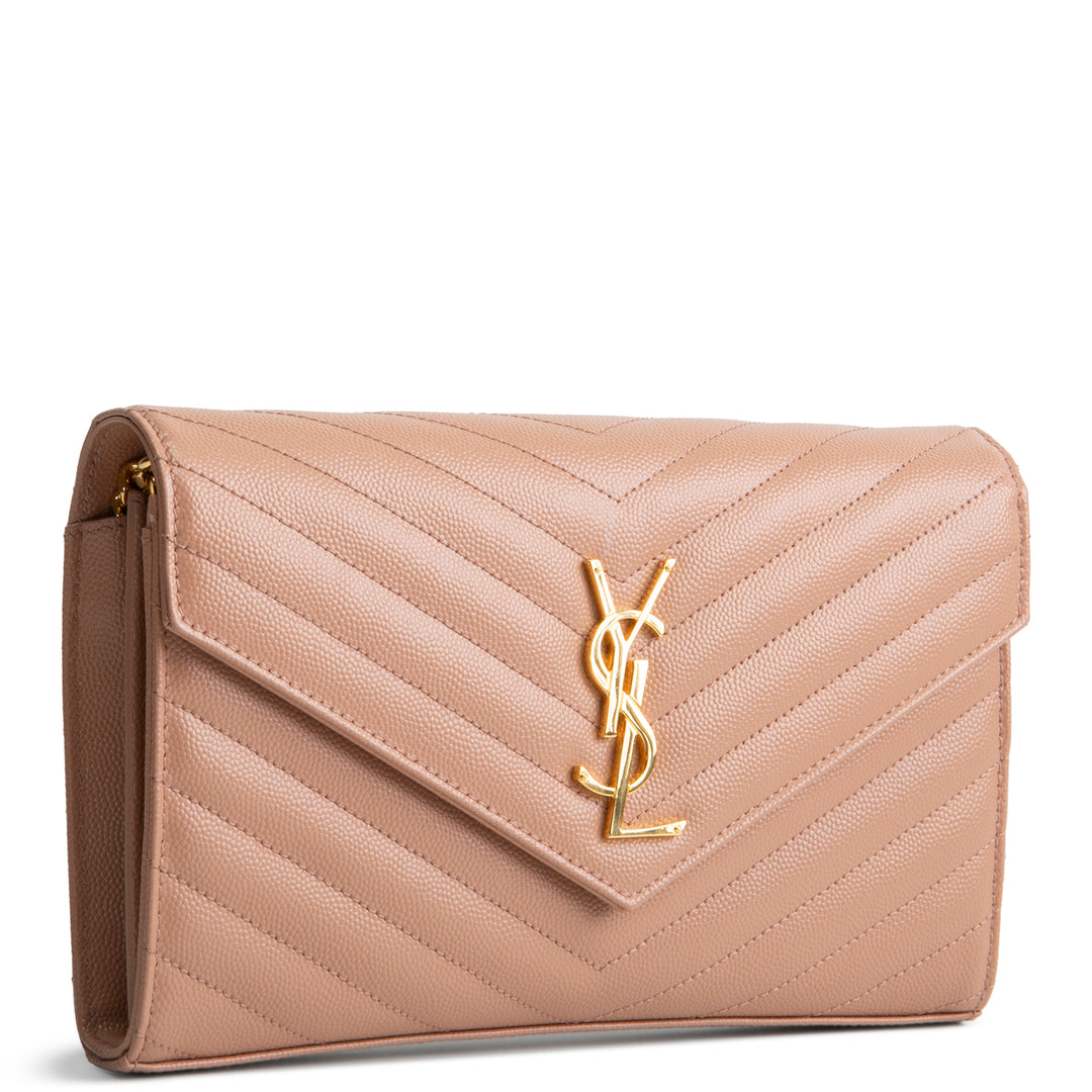 SAINT LAURENT Cassandre Envelope Wallet On Chain - Nude Peach