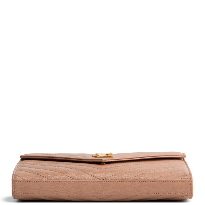 SAINT LAURENT Cassandre Envelope Wallet On Chain - Nude Peach