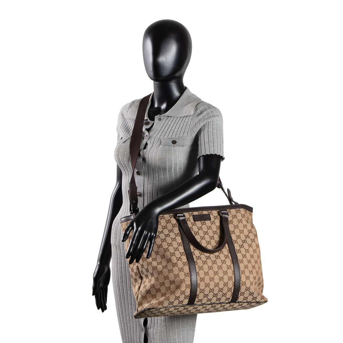 GUCCI GG Canvas 2 Way Tote - Beige &amp; Ebony