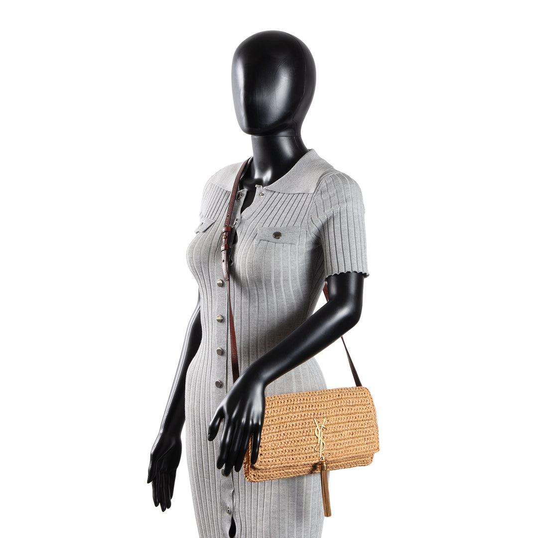 SAINT LAURENT Raffia Tassel Kate 99 - Dark Nude