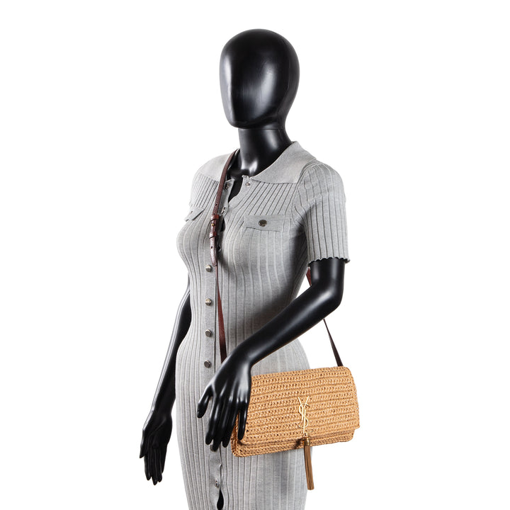 SAINT LAURENT Raffia Tassel Kate 99 - Dark Nude