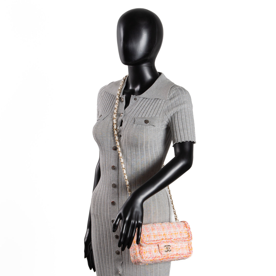 CHANEL Braided Tweed Mini Single Flap - Pink Multicolor