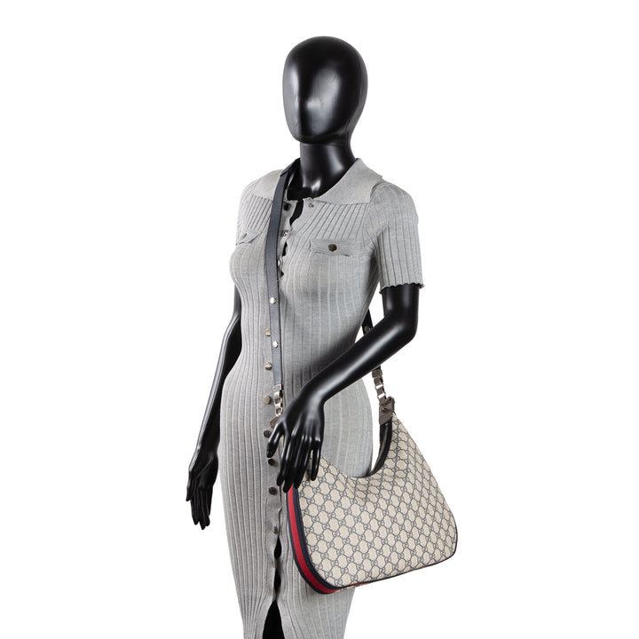GUCCI GG Supreme Large Attache Shoulder Bag - Navy