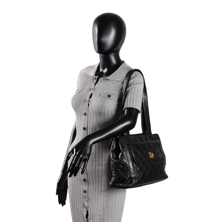 CHANEL Vintage Lambskin Quilted Front Pocket Tote - Black
