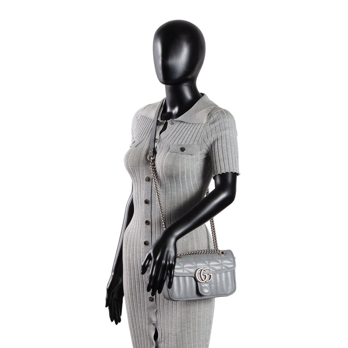 GUCCI Small Aria GG Marmont Shoulder Bag - Gray