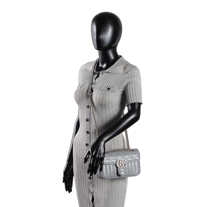 GUCCI Small Aria GG Marmont Shoulder Bag - Gray