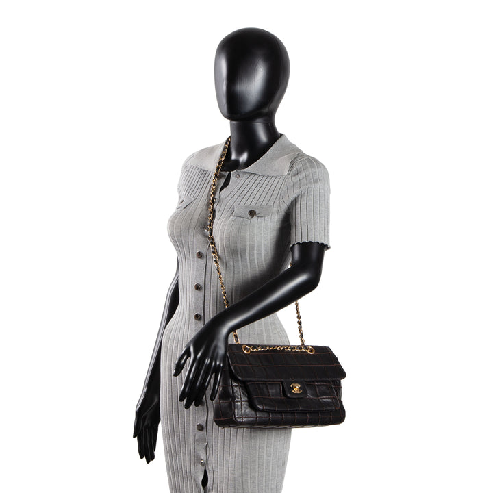 CHANEL Vintage Crazy Stitch Chocolate Bar Flap Bag - Dark Brown - OUTLET FINAL SALE