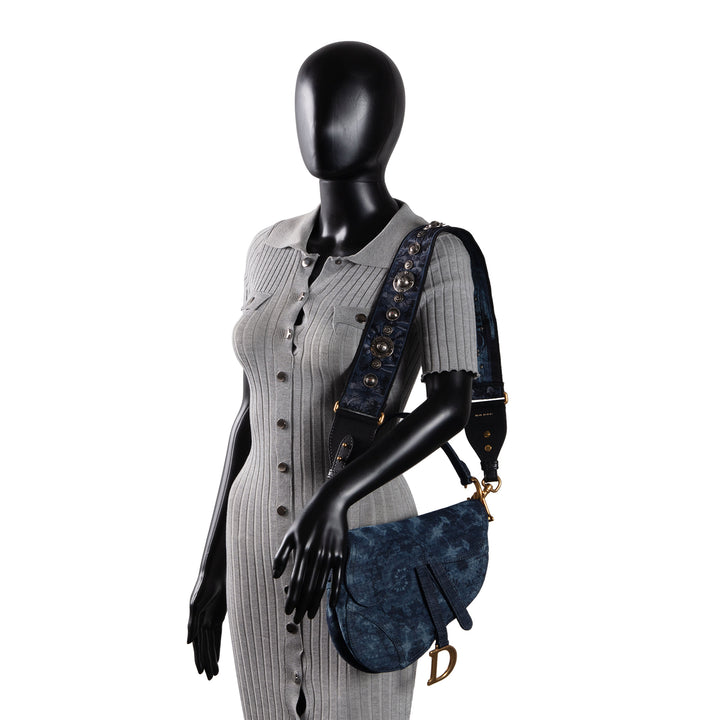 DIOR Kaleidoscopic Tie-Dye Denim Saddle Bag w/ Strap