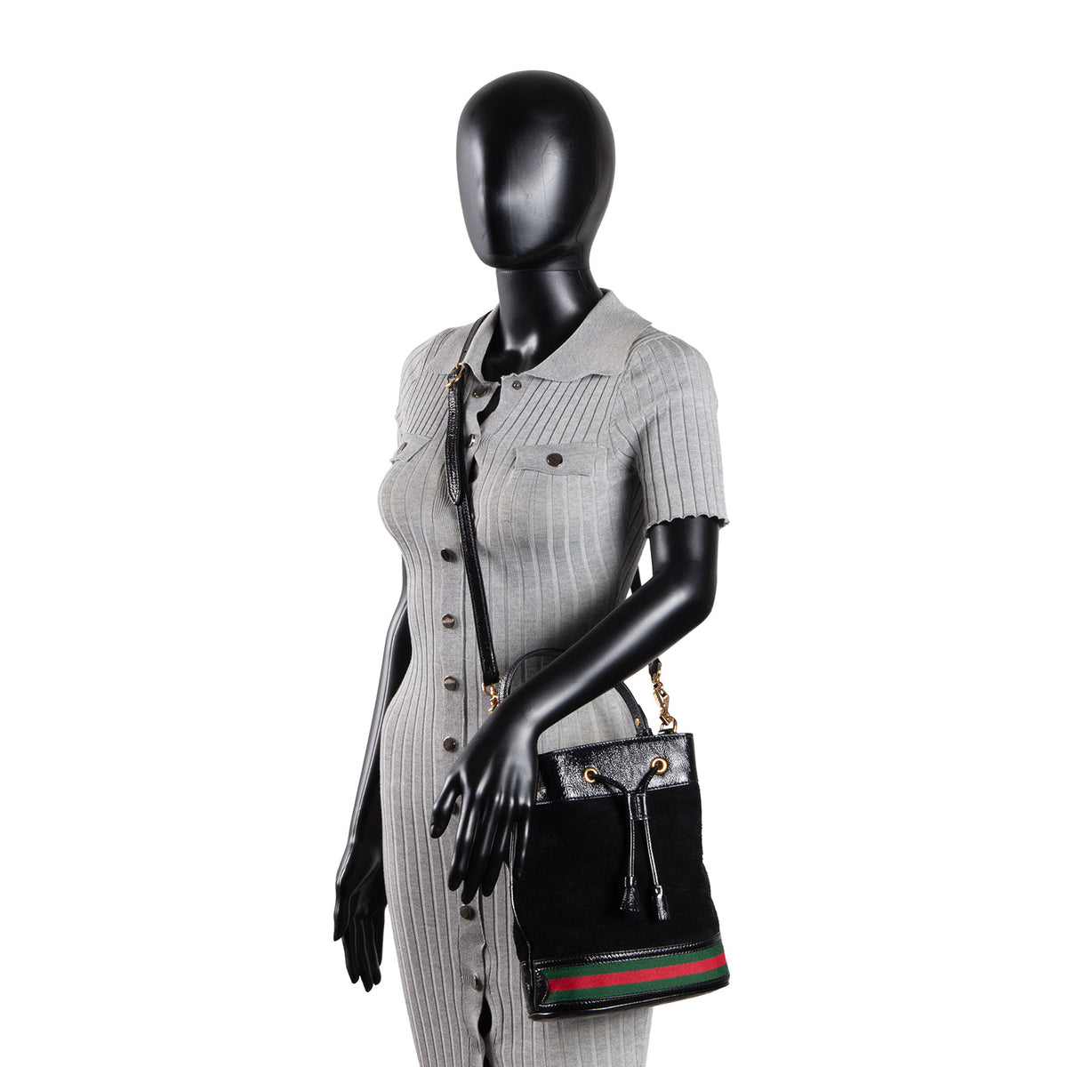 GUCCI Suede Ophidia Bucket Bag - Black