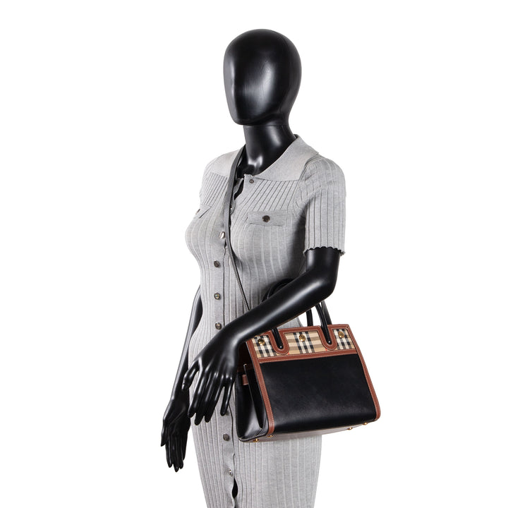 BURBERRY Vintage Check Mini Two Handle Title Bag - Black