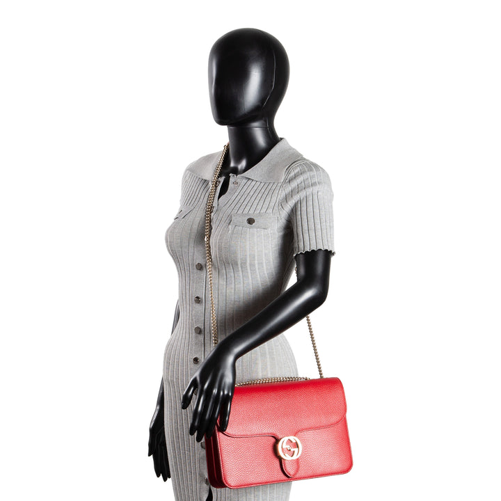 GUCCI Leather Interlocking G Dollar Bag - Red OUTLET FINAL SALE