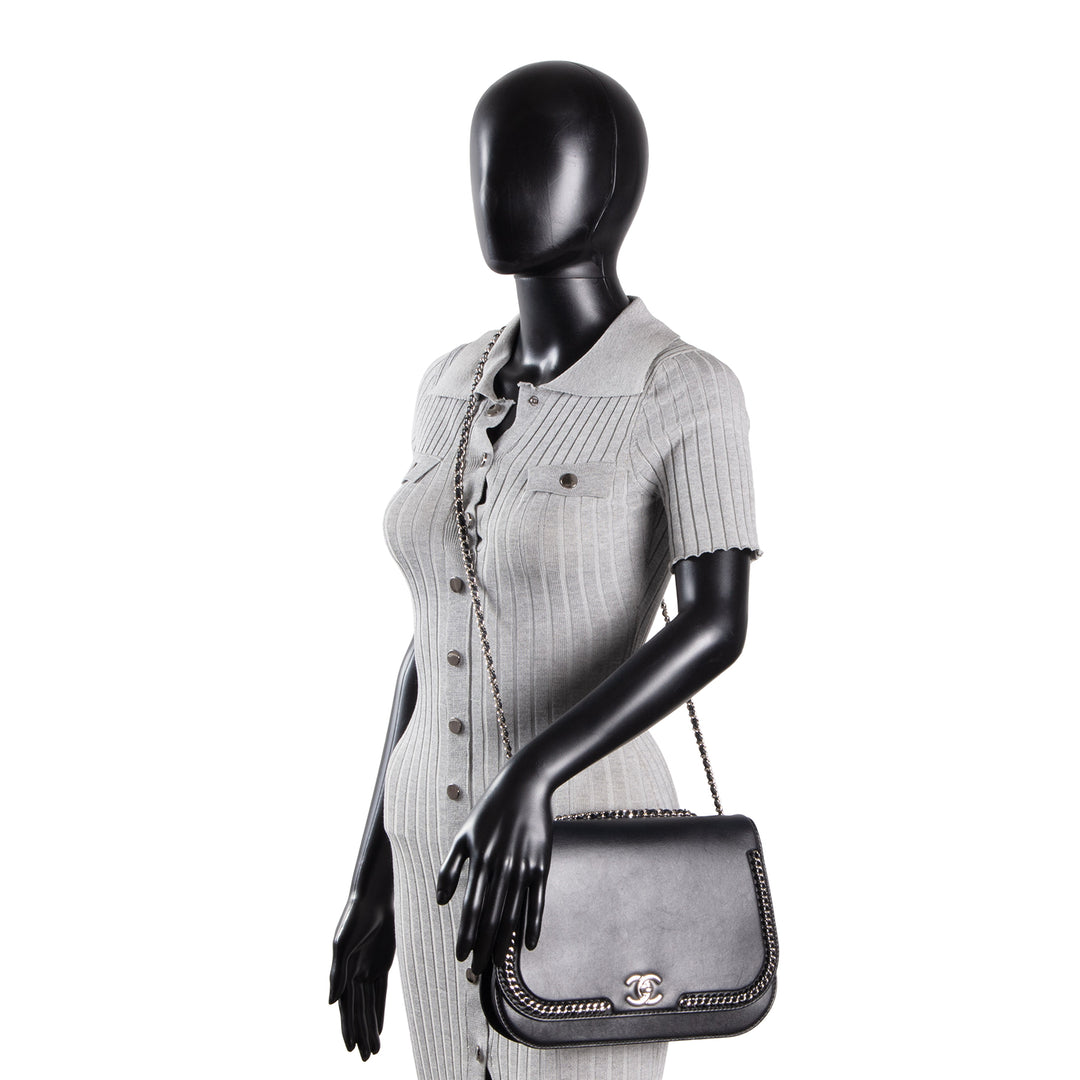 CHANEL Front Chain Flap Bag - Black