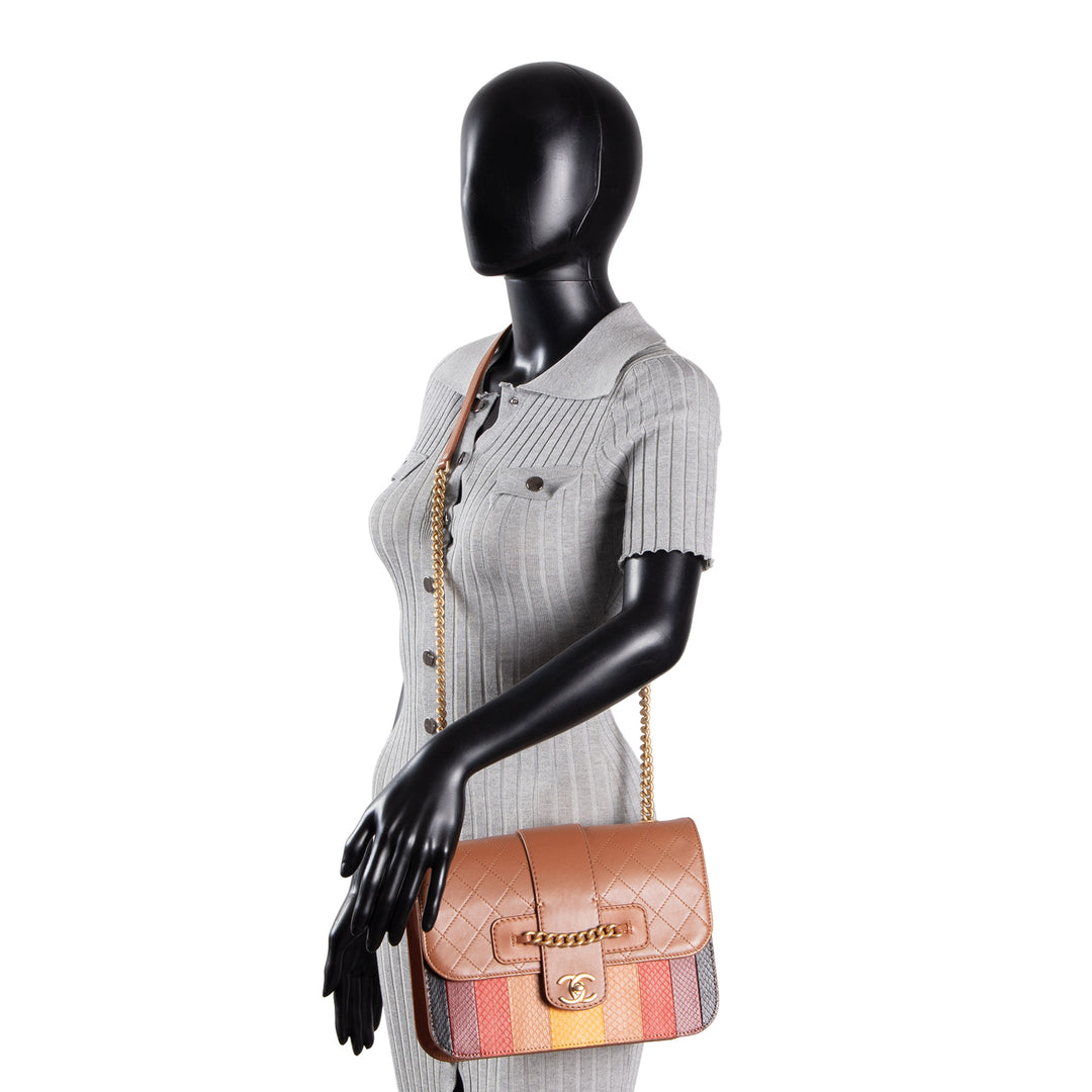 CHANEL Archi Chic Python Trim Flap Bag - Brown