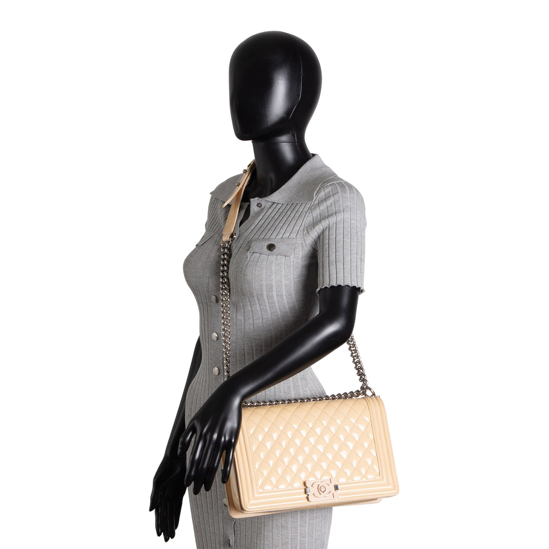 CHANEL Patent Plexiglass Large Boy Bag - Buttercream OUTLET FINAL SALE