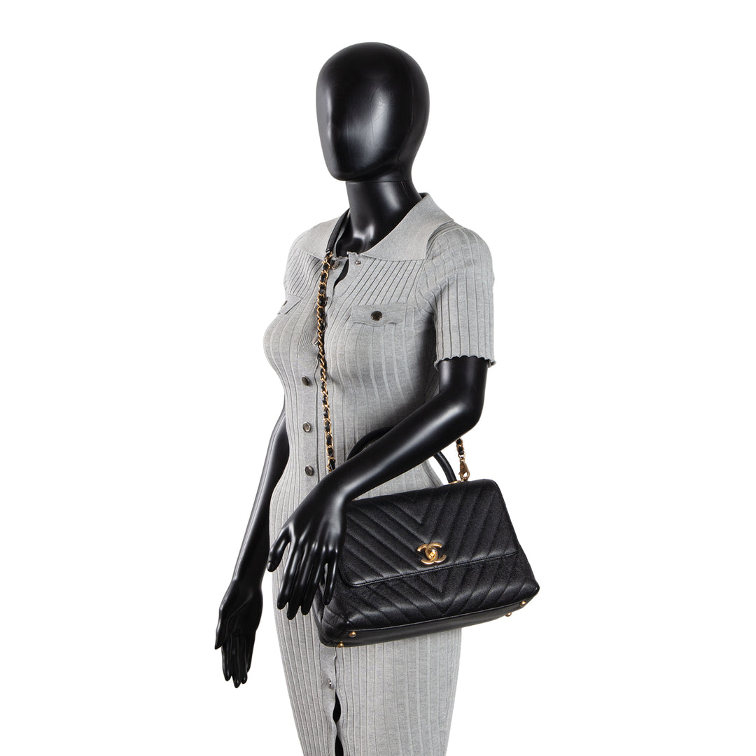 CHANEL Chevron Coco Top Handle Bag - Black OUTLET FINAL SALE