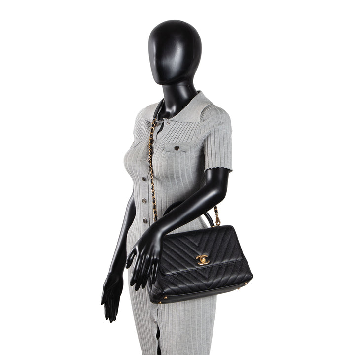CHANEL Chevron Coco Top Handle Bag - Black OUTLET FINAL SALE