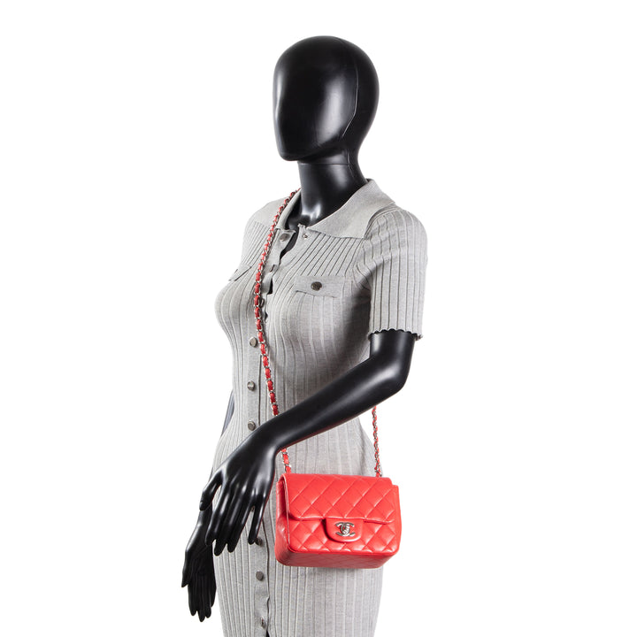 CHANEL Lambskin Quilted Mini Square Single Flap Bag - Red