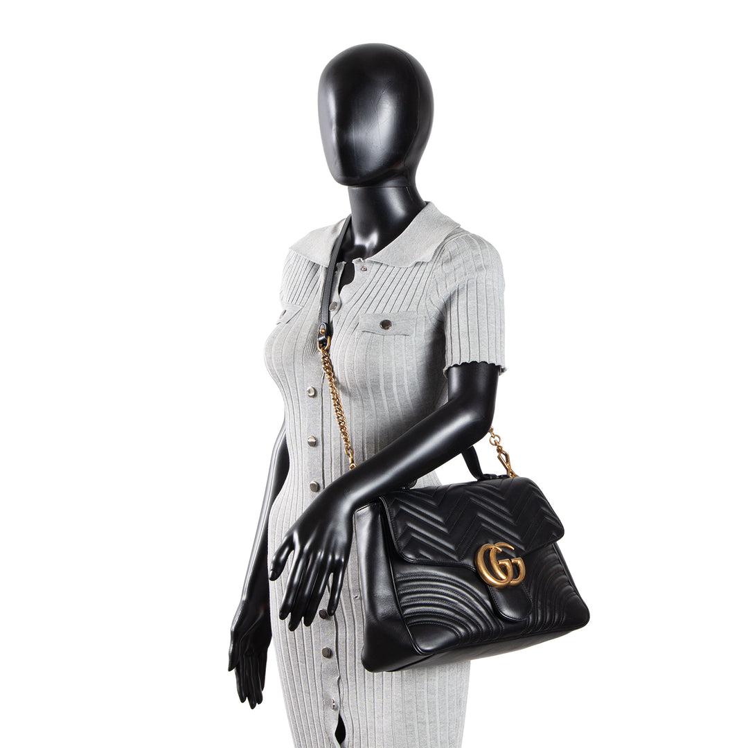 GUCCI Marmont Top Handle Shoulder Bag - Black