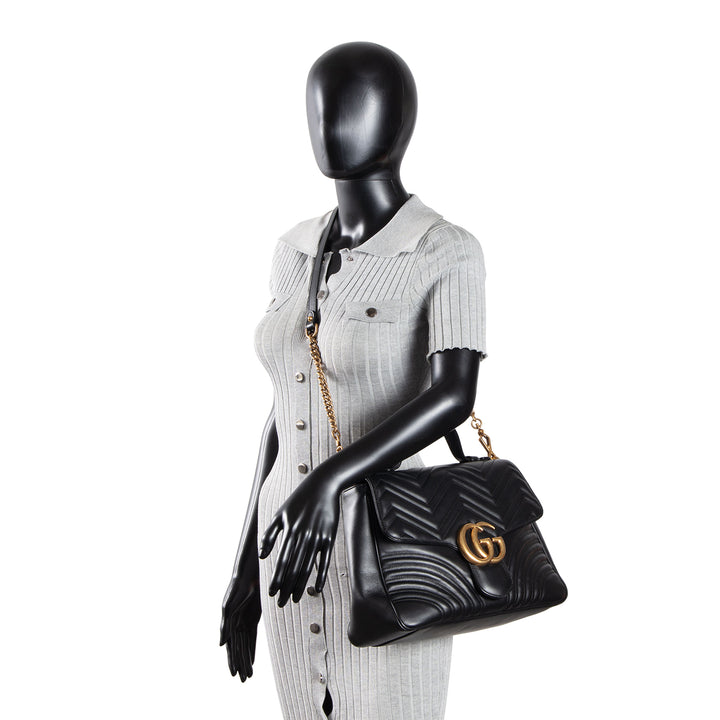 GUCCI Marmont Top Handle Shoulder Bag - Black