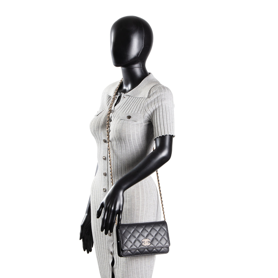 CHANEL Crystal CC Wallet on Chain Quilted Caviar - Black