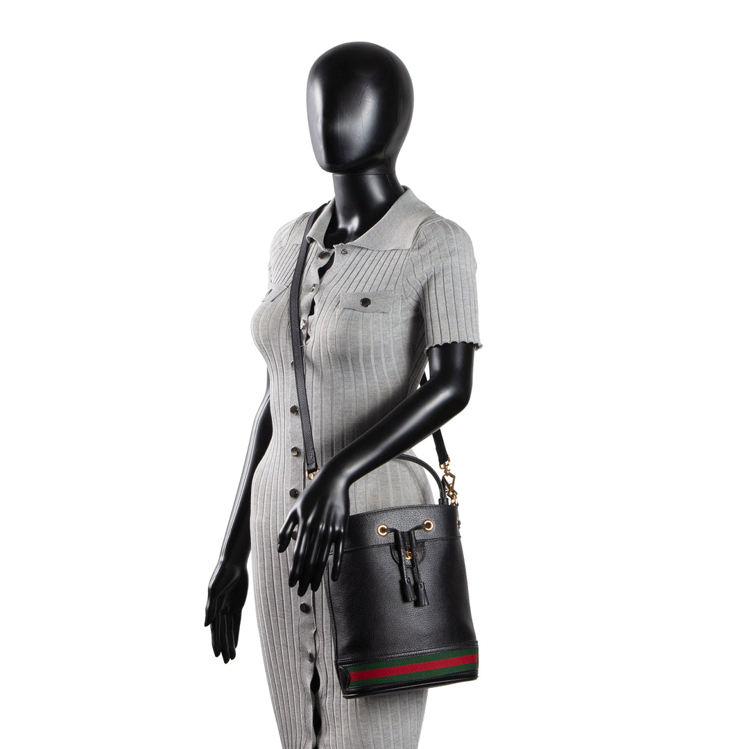 GUCCI Leather Web Ophidia Top Handle Bucket