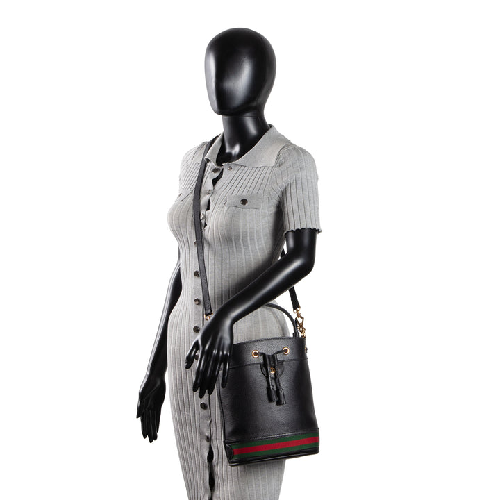 GUCCI Leather Web Ophidia Top Handle Bucket