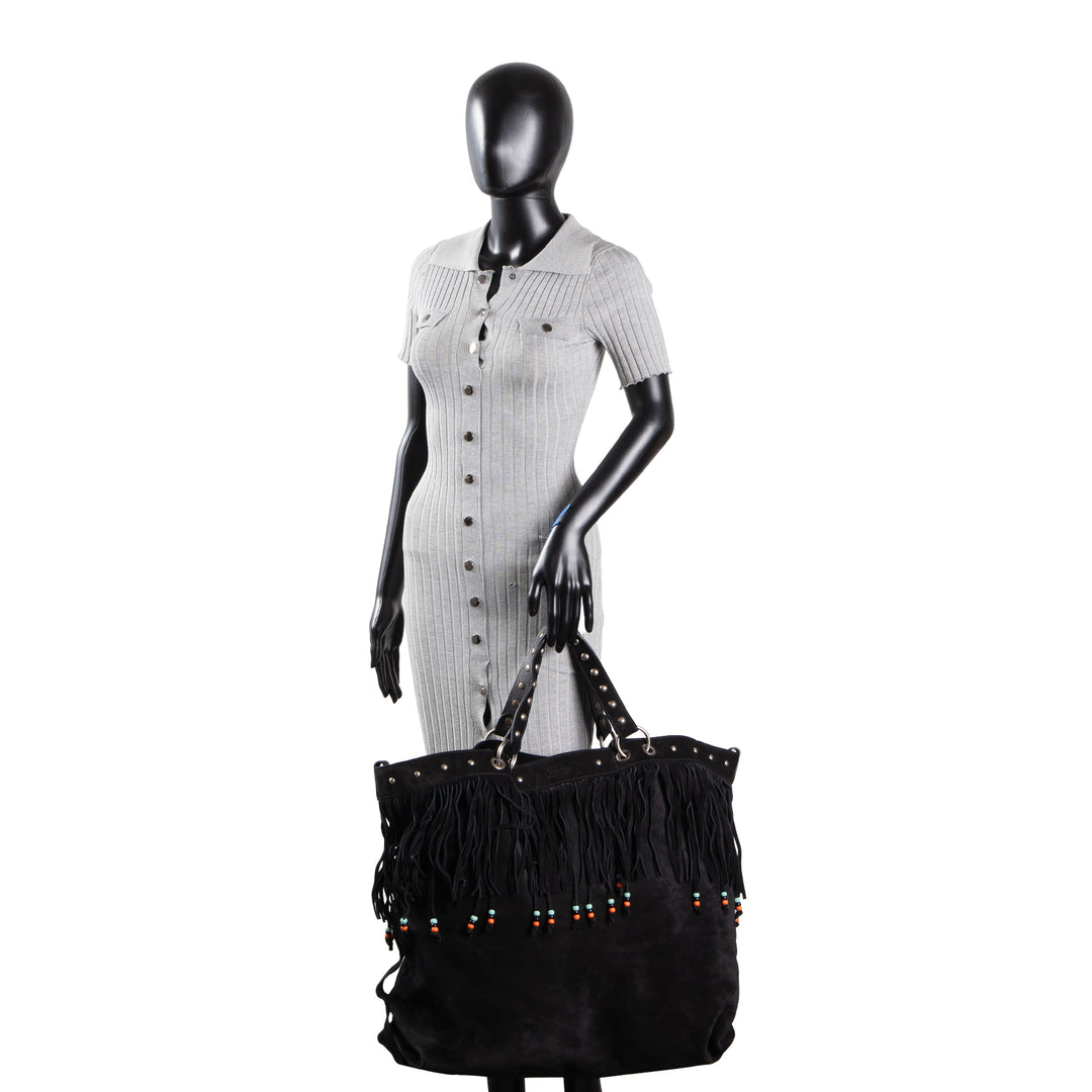 GUCCI Suede Top Handle XL Tote w/ Fringe