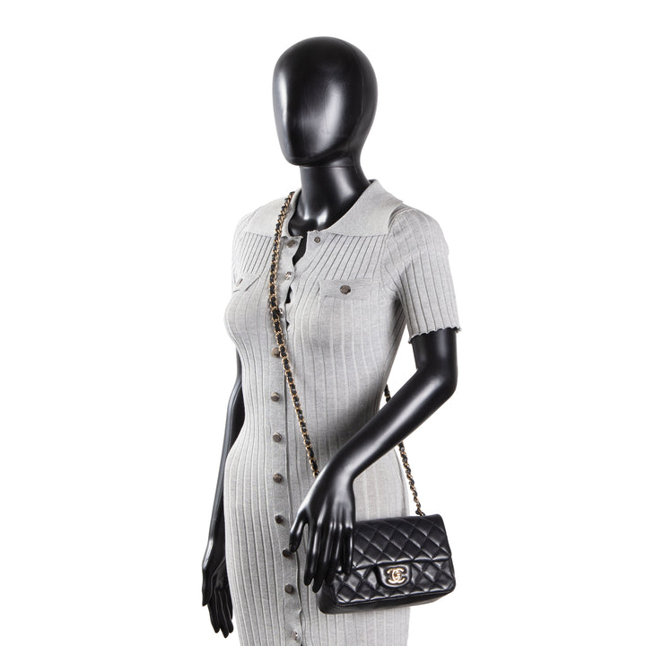 CHANEL Mini Rectangle Flap Bag Quilted Lambskin - Black