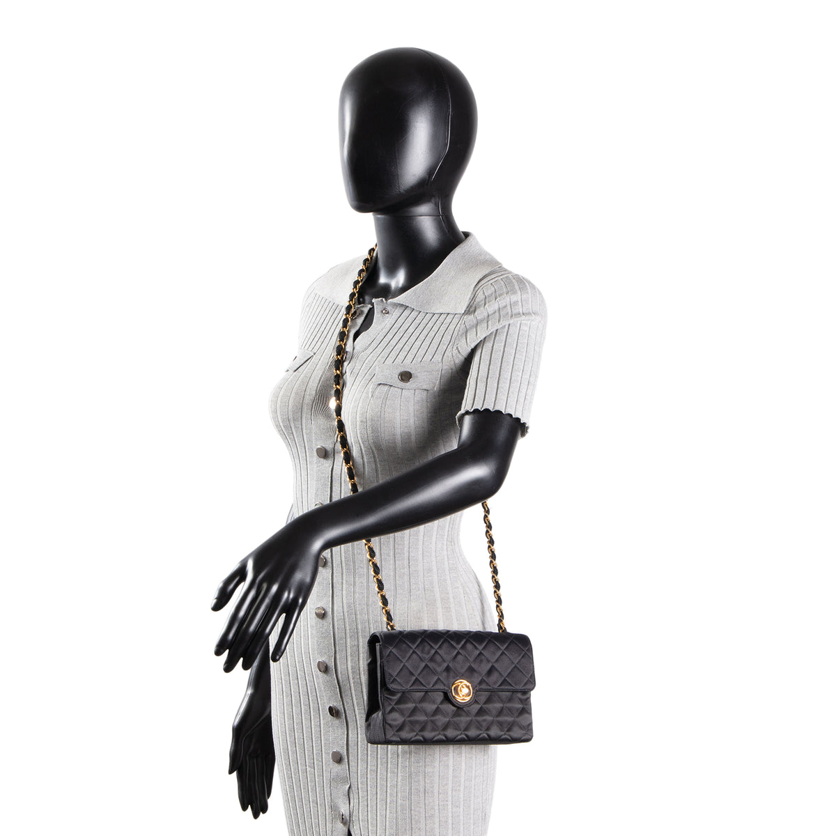 CHANEL Vintage Satin CC Turnlock Flap Bag - Black