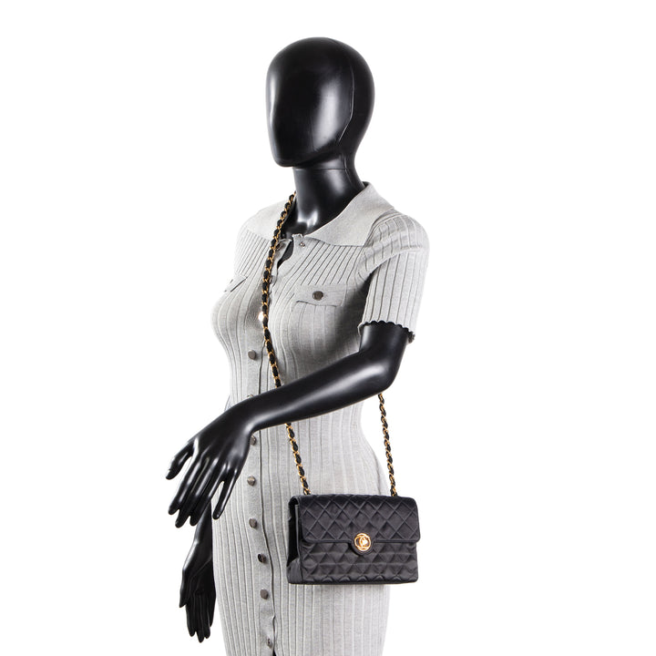 CHANEL Vintage Satin CC Turnlock Flap Bag - Black