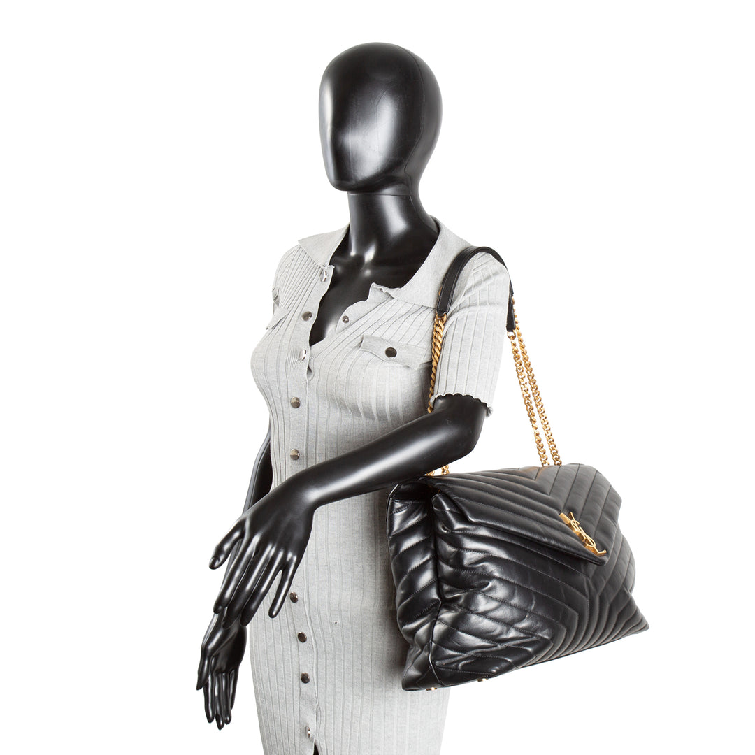 SAINT LAURENT Large LouLou Shoulder Bag - Black OUTLET FINAL SALE