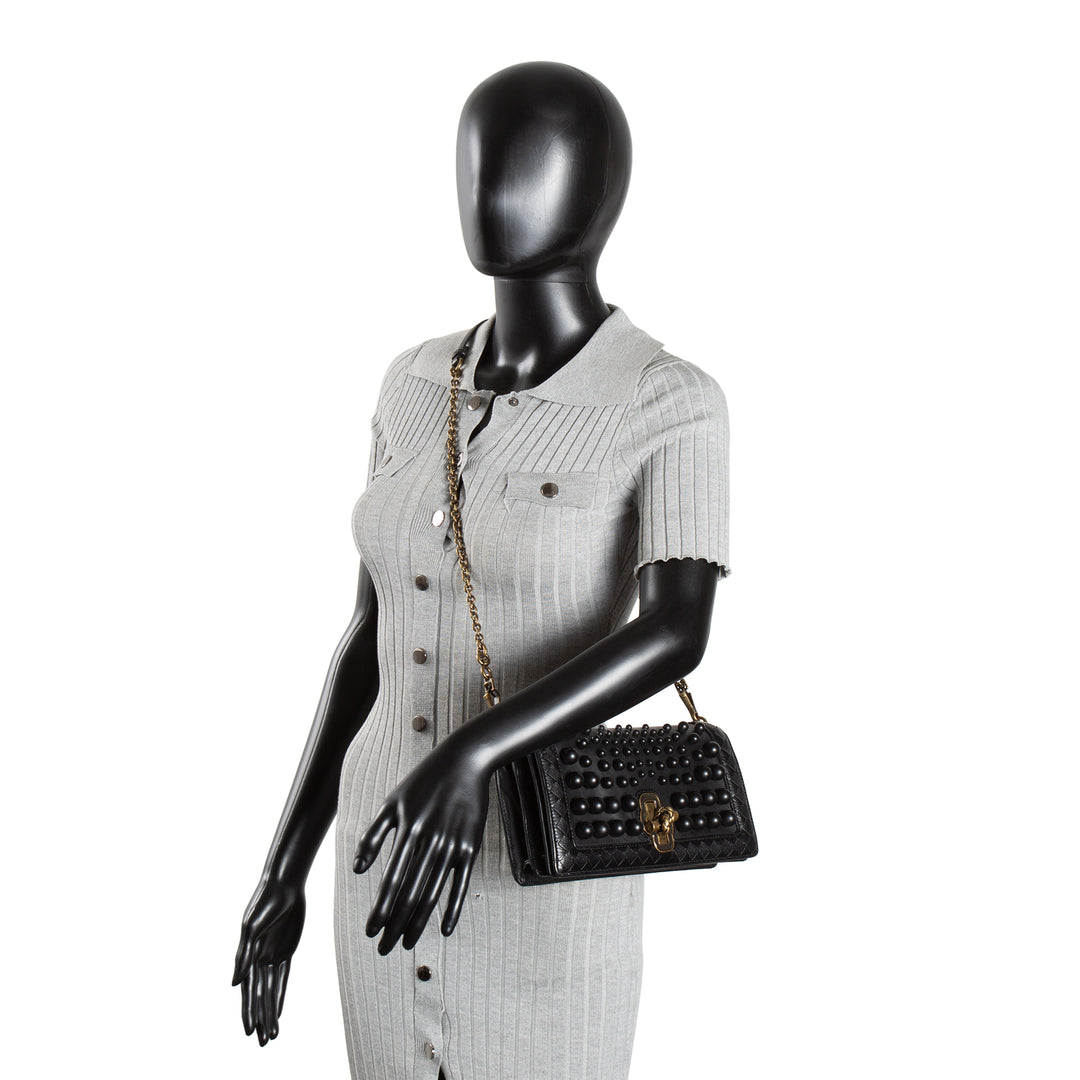 BOTTEGA VENETA Intrecciato Olimpia Studded Knot Bag - Black