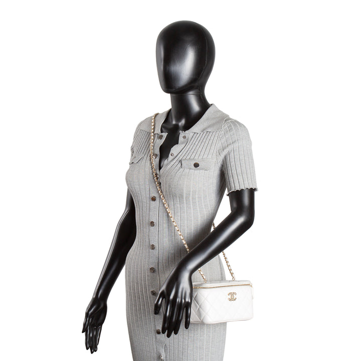 CHANEL Caviar Leather Vanity Case Crystal Hearts - White