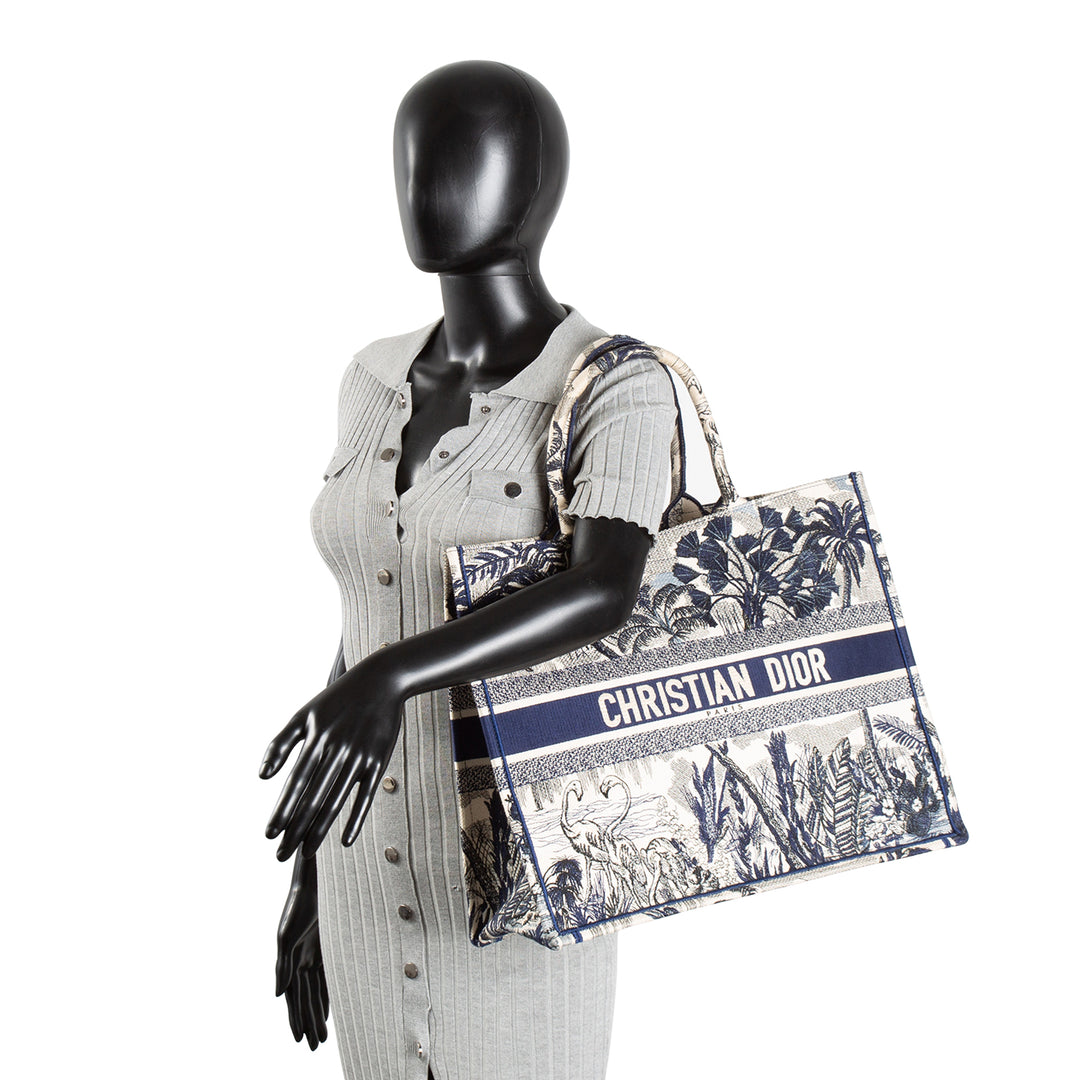 DIOR Book Tote Large Palm Tree Toile DeJouy - Blue